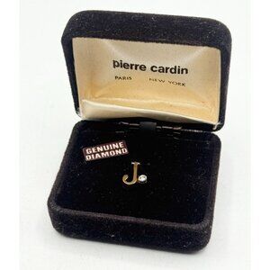 Pierre Cardin Genuine Diamond J Tie Tack in box Vintage MIB